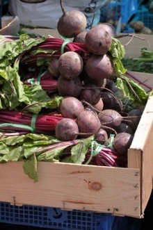 bunches of beets in a box